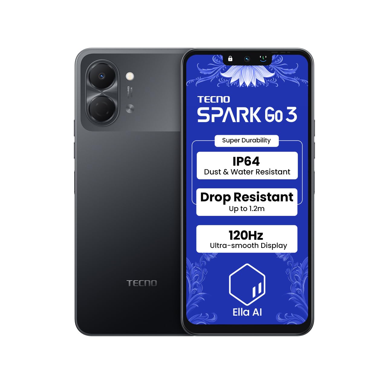 Tecno Spark GO 3 (Ink Black, 4GB+64GB | Super Durability Drop Resistant & IP64 Rated | Make Calls Without Network* |Ella Al in Your Own Language | Super Smooth 120Hz 6.74" Display |5000mAh Battery-image-12