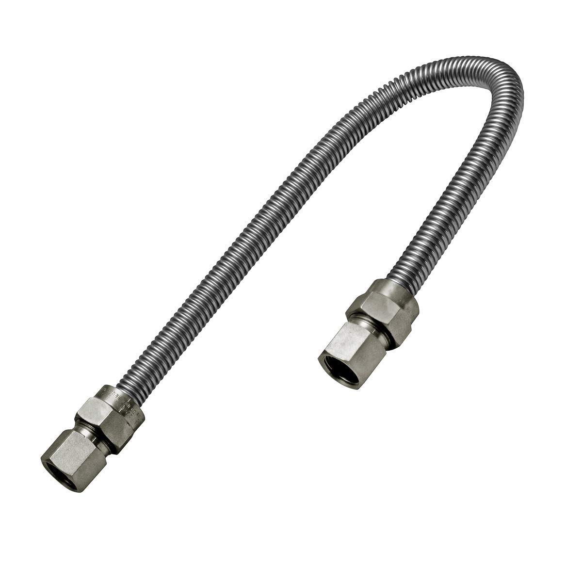 Highcraft GUHD-TT14-24I Gas Line Hose 3/8'' O.D. x 24'' Length with 0.38 in. FIP Fitting, Uncoated Stainless Steel Flexible Connector, 24 Inch