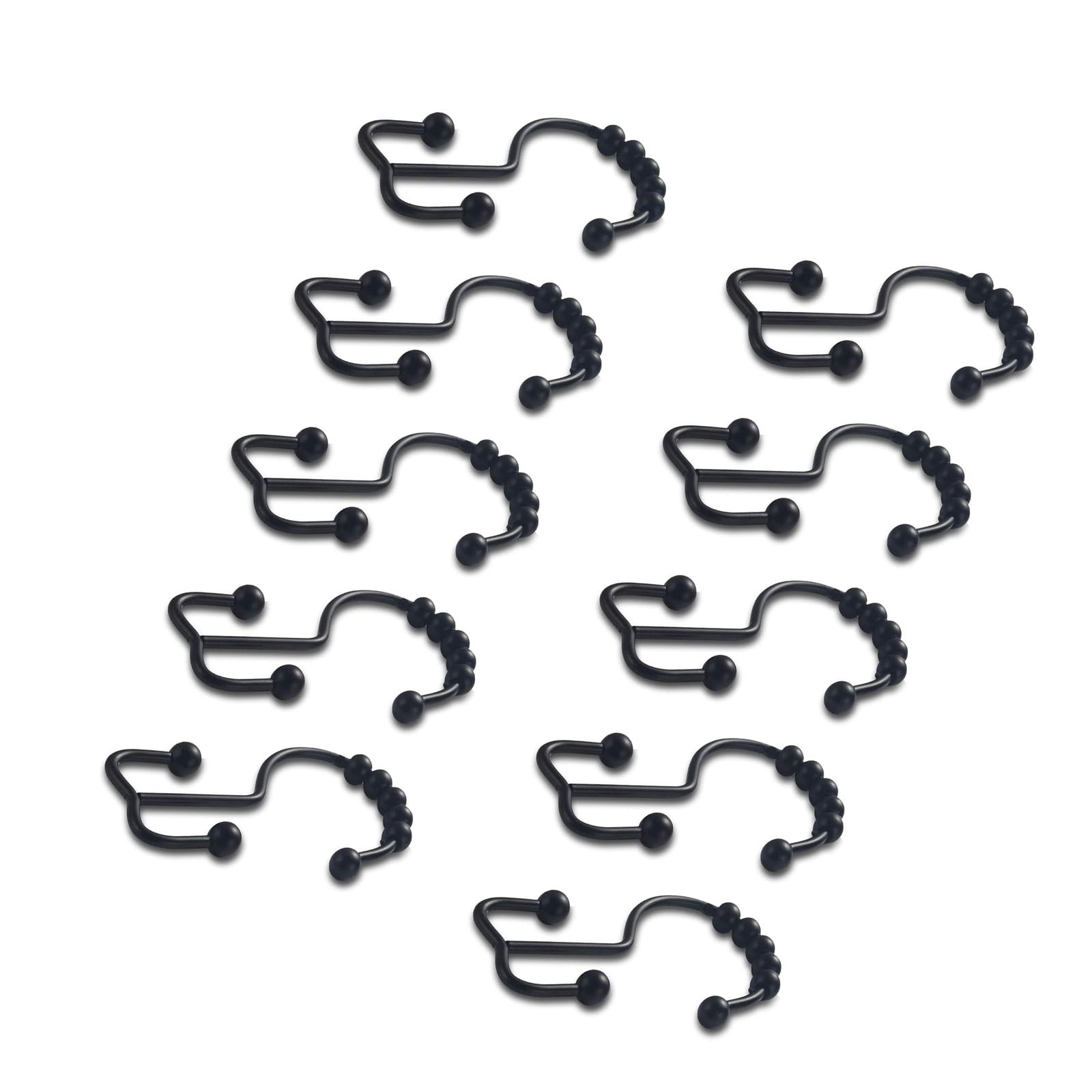 10Pcs Rusts Resistant Shower Curtain Rings Double Metal Hooks with Smooth Rolling Beads for Bathroom Curtains and Rods Smooth Glides Curtain Rings
