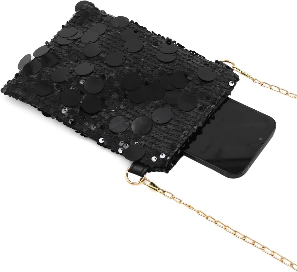 Glitter Sequins Crossbody Bag for Women Girls Small Shoulder Bag Sequins Phone Purse Cute Wallet Chain Bags No Closure