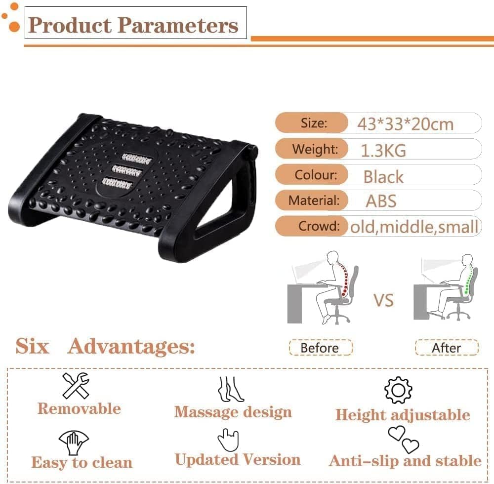 NETXE Adjustable Foot Rest for Office Chair with Massage Texture and Roller | Ergonomic Footrest Under Desk with 6 Heights | Leg Resting Stool for Home, Office Table and Sofa NETXE Adjustable Foot Rest for Office Chair with Massage Texture and Roller | Ergonomic Footrest Under Desk with 6 Heights | Leg Resting Stool for Home, Office Table and Sofa