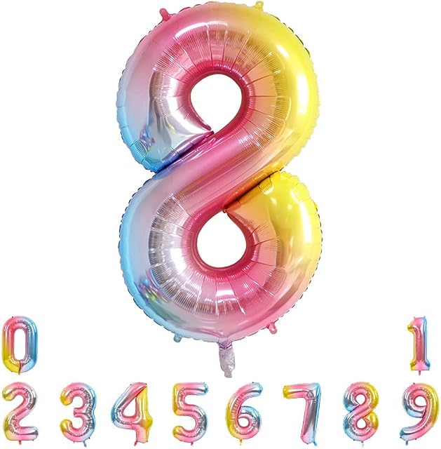Unisun Number Balloons, 40inch Large Rainbow Number 8 Foil Mylar Helium Balloons for Birthday Party Celebration Decoration