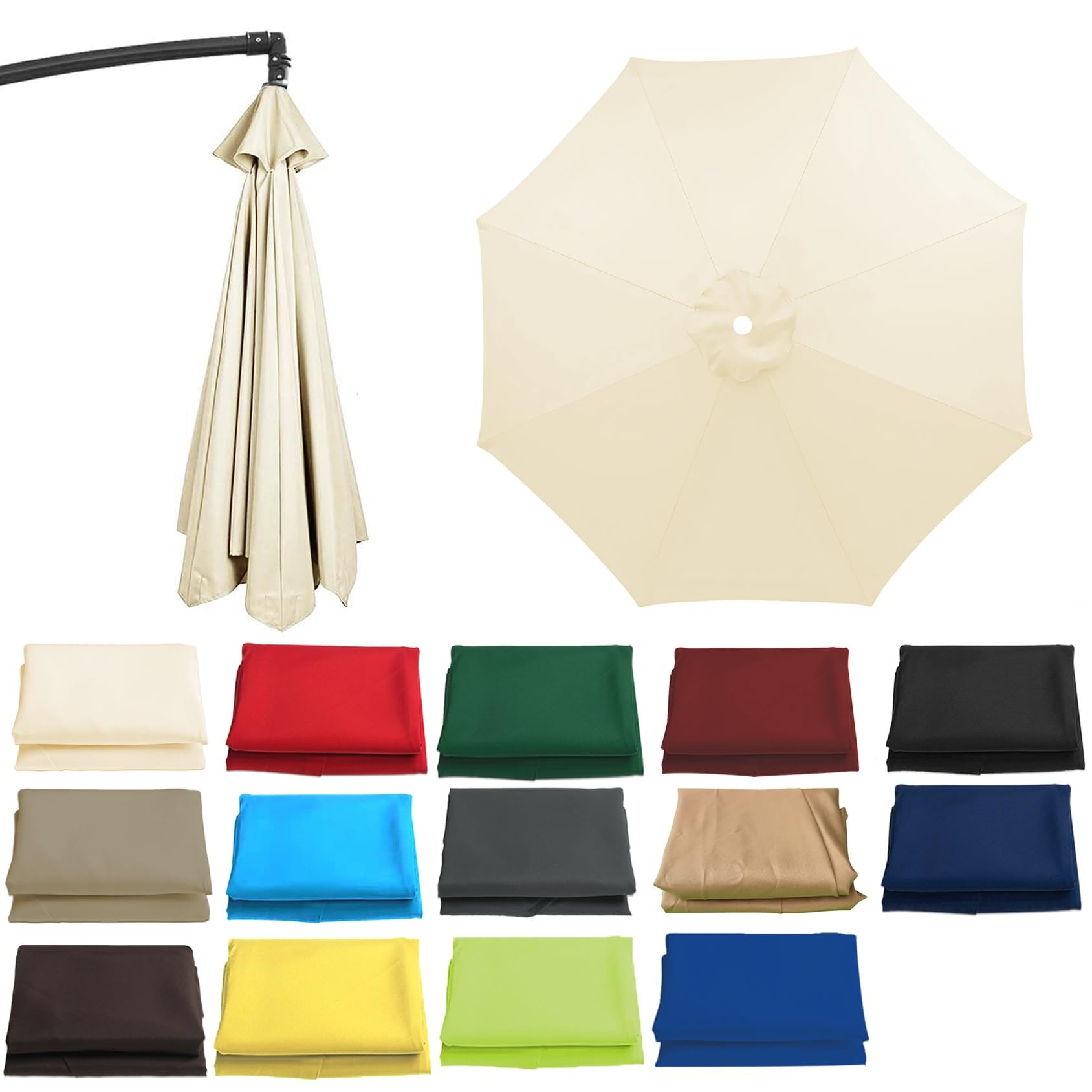 Replacement Parasol Canopy - 200cm 2.7m 300cm - Round Patio Umbrella Replacement Fabric Cloth Fit 6/8 Ribs Standard, Cantilever & Balcony Parasols(Color:White,Size:8 ribs-2.7m(8.8ft))