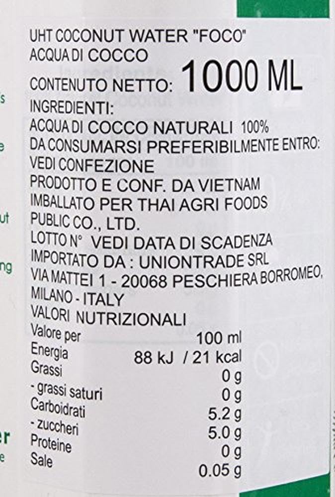 Foco Agua De Coco Foco, Bebida Exótica De Moda, Refrescante Que Calma La Sed, Bebida Deportiva, Baja En Calorías, 100 % Vegana 1010 g