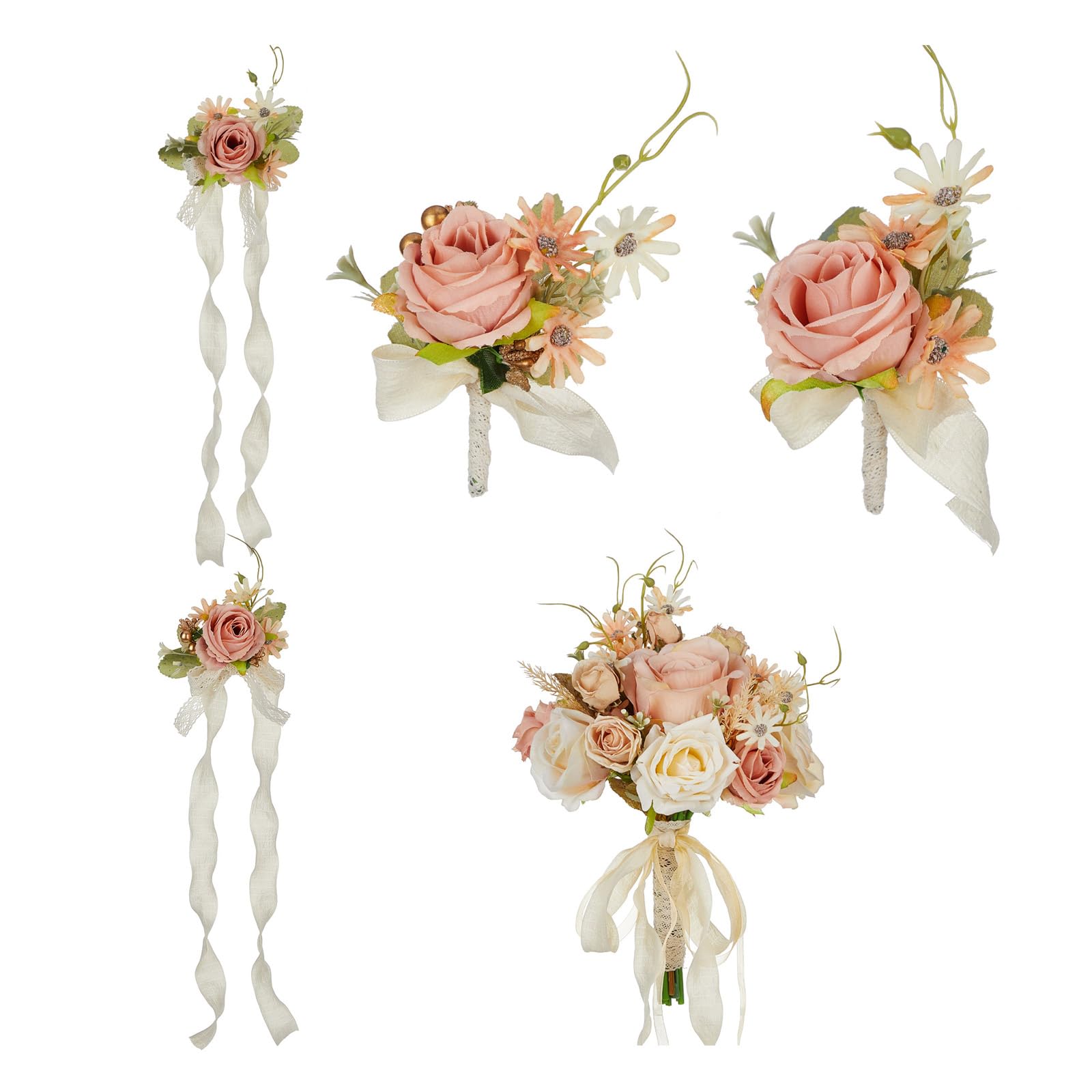 Tsophreniq Beautiful Bridal Bouquets Wrist Flower Artificial Unique Bridal Bouquets for Wedding Ceremony and Home Decoration Bridesmaids Flower Arrangement