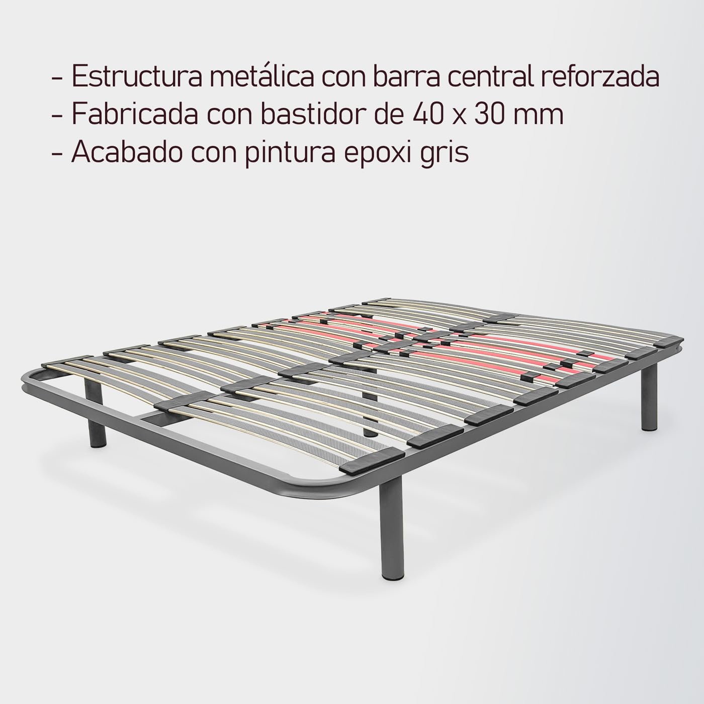 amuéblate Online - Somier Multiláminas Extra Resistente con Reguladores Lumbares de 135 x 190 con 5 Patas de 25cm Incluidas
