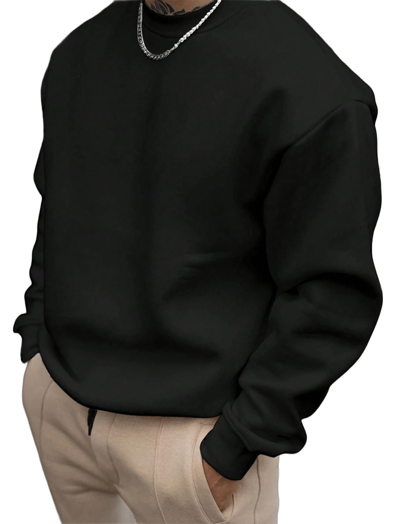 sxv style Solid Plain Cotton Oversized Baggy Beige Sweatshirt for Men-picture-30