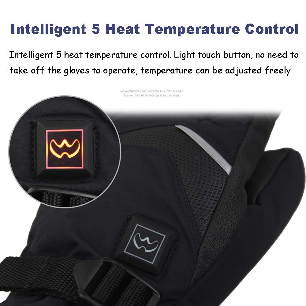Guanti riscaldati per Uomini e Donne, Guanti riscaldati Elettrico con Touch Screen con 5 Livelli di Temperatura di Controllo a Pile Guanti per Moto Maneggio Caccia Sci