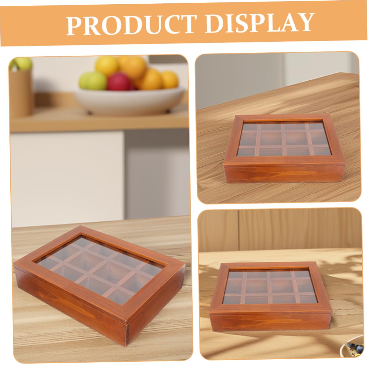 iplusmile Boîte à Sachets De Thé En Bois 12 Compartiments 30x26.5x6 Cm Compartimentée Avec Couvercle Rangement Pratique Pour Maison Bureau Pique-niques Organisateur Multifonctionnel
