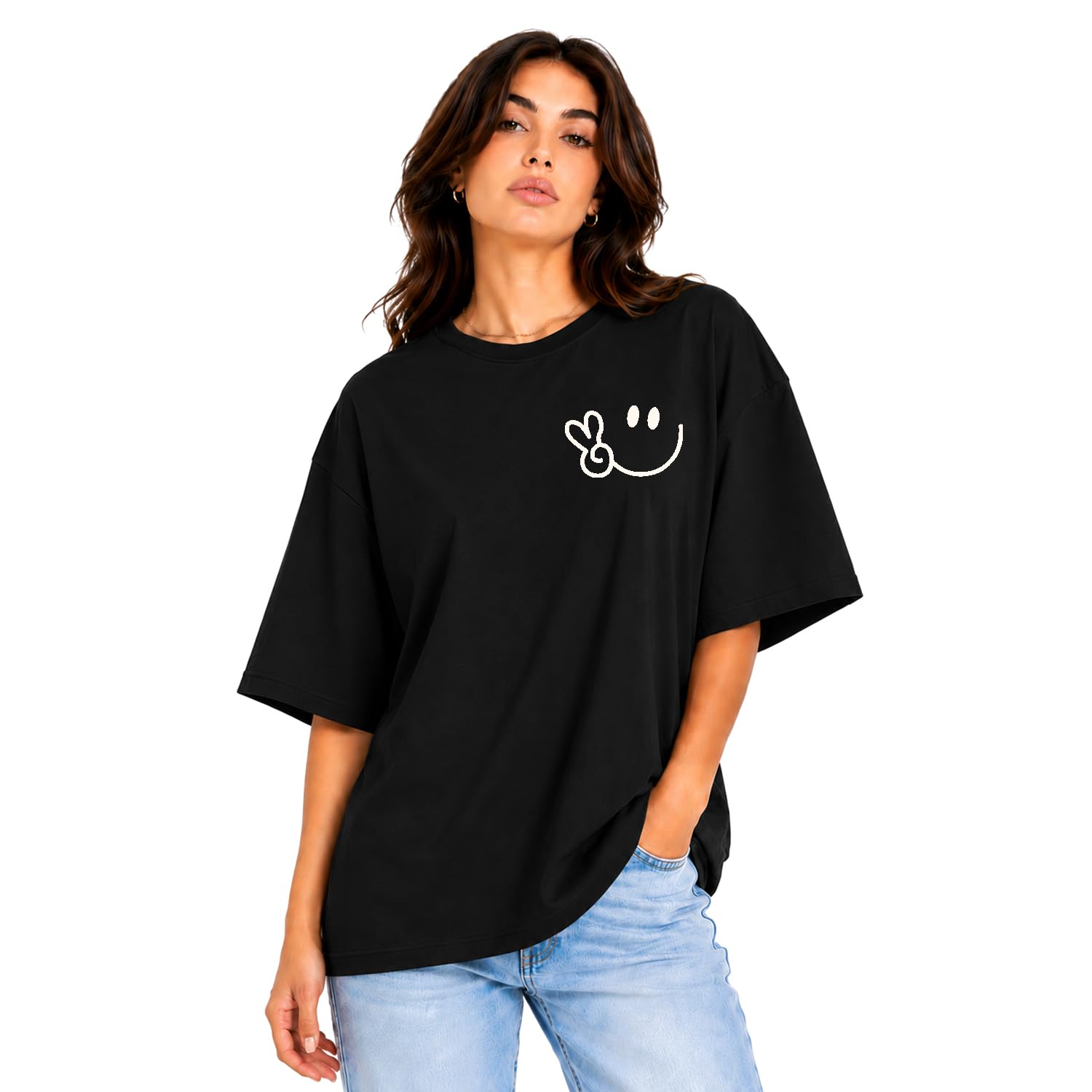 Women's Premium Bio-Washed Cotton Oversized Printed T-Shirt | Soft Relaxed Fit Casual Round Neck Half Sleeve Tee-picture-16