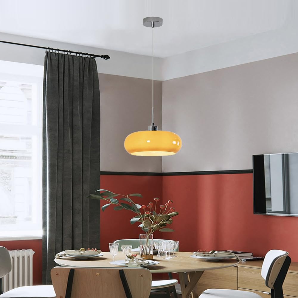 Lampada a sospensione con paralume in vetro arancione stile nordico, lampadario a soffitto a testa singola, lampada a ad altezza regolabile, lampade decorative