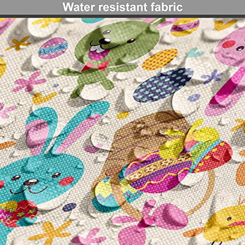 Image of Lunarable Easter Fabric by The Yard, Chicks Happiness Basket Bunnies Painted Chicken Eggs Culture Illustration, Decorative Fabric for Upholstery and Home Accents, 2 Yards, Mauve Yellow