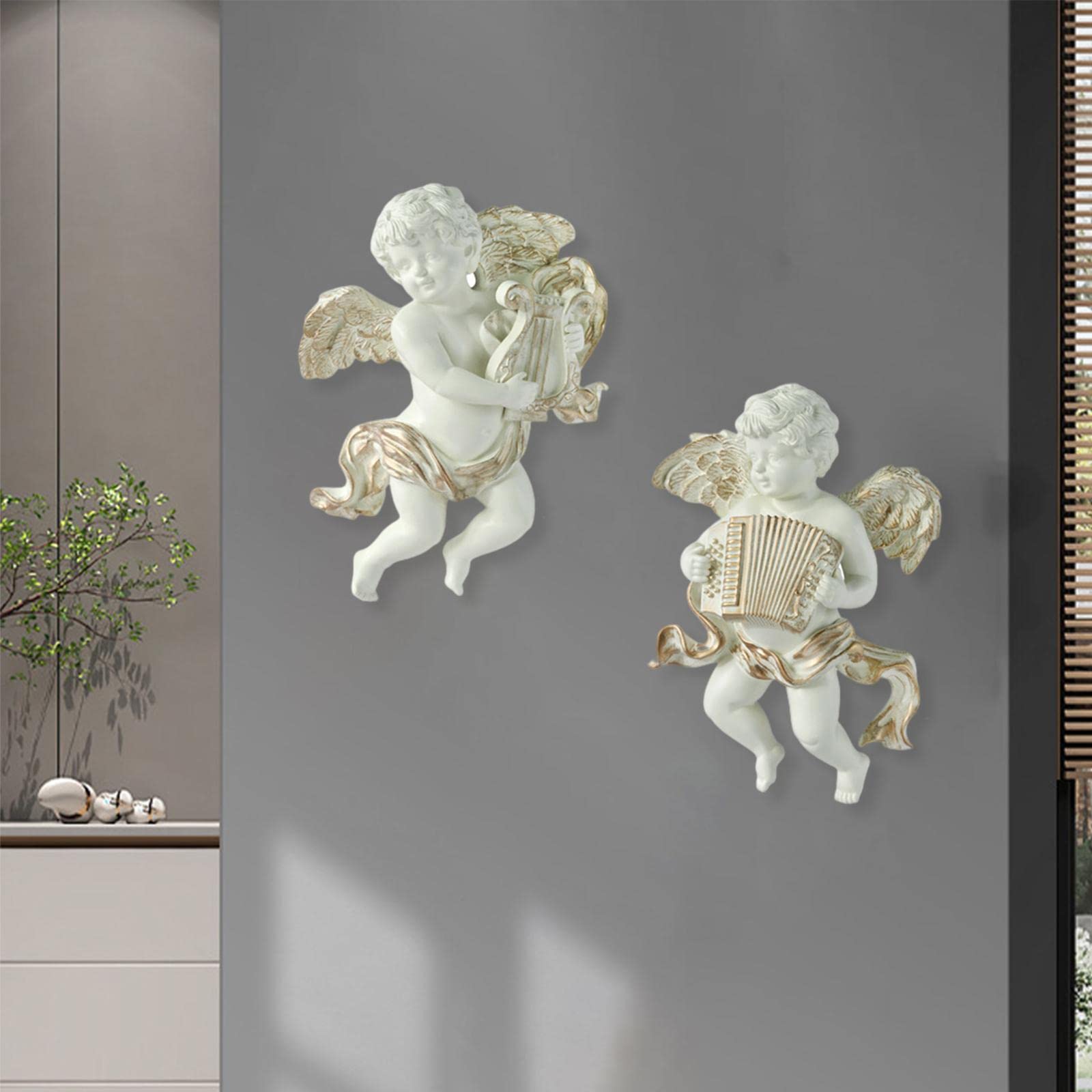 perfk 2X Statuette di Statue di Angeli Adorabili cherubino da Parete appese rezzate Decorative per barchurch Camera da Letto casa, a