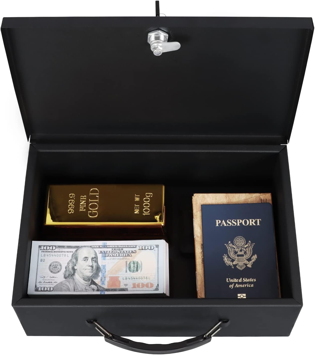 KYODOLED Fireproof Document Box with Key Lock,Safe Storage Box for Valuables,Fire Resistance Security Chest,Fireproof Box for Documents,Passport,Cash,Tablet 12.8'' x 8.4'' x 4.5'' Black