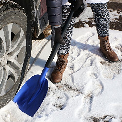 CASL Brands Collapsible Emergency Utility Snow Shovel with 8-Inch x 11-Inch Blade and Carrying Bag - Multipurpose Winter or Camping Shovel for Car - Portable Compact Design - Blue