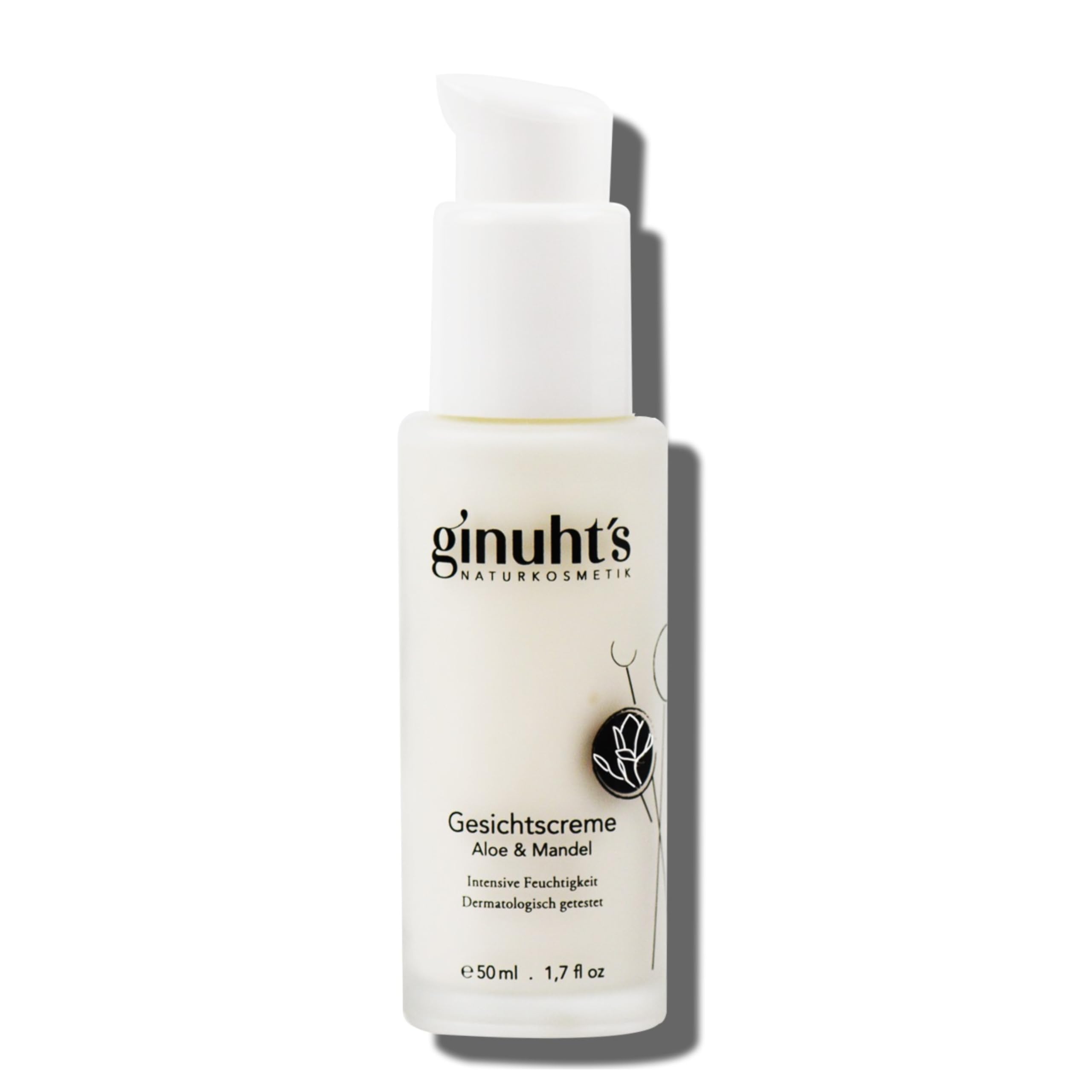 ginuht's Natural Cosmetics Face Cream 100% Organic for Intense Moisture Quick Absorbing Moisturising Cream for the Face Anti-Inflammatory Day Cream with Aloe Vera and Almond Oil (50 ml)