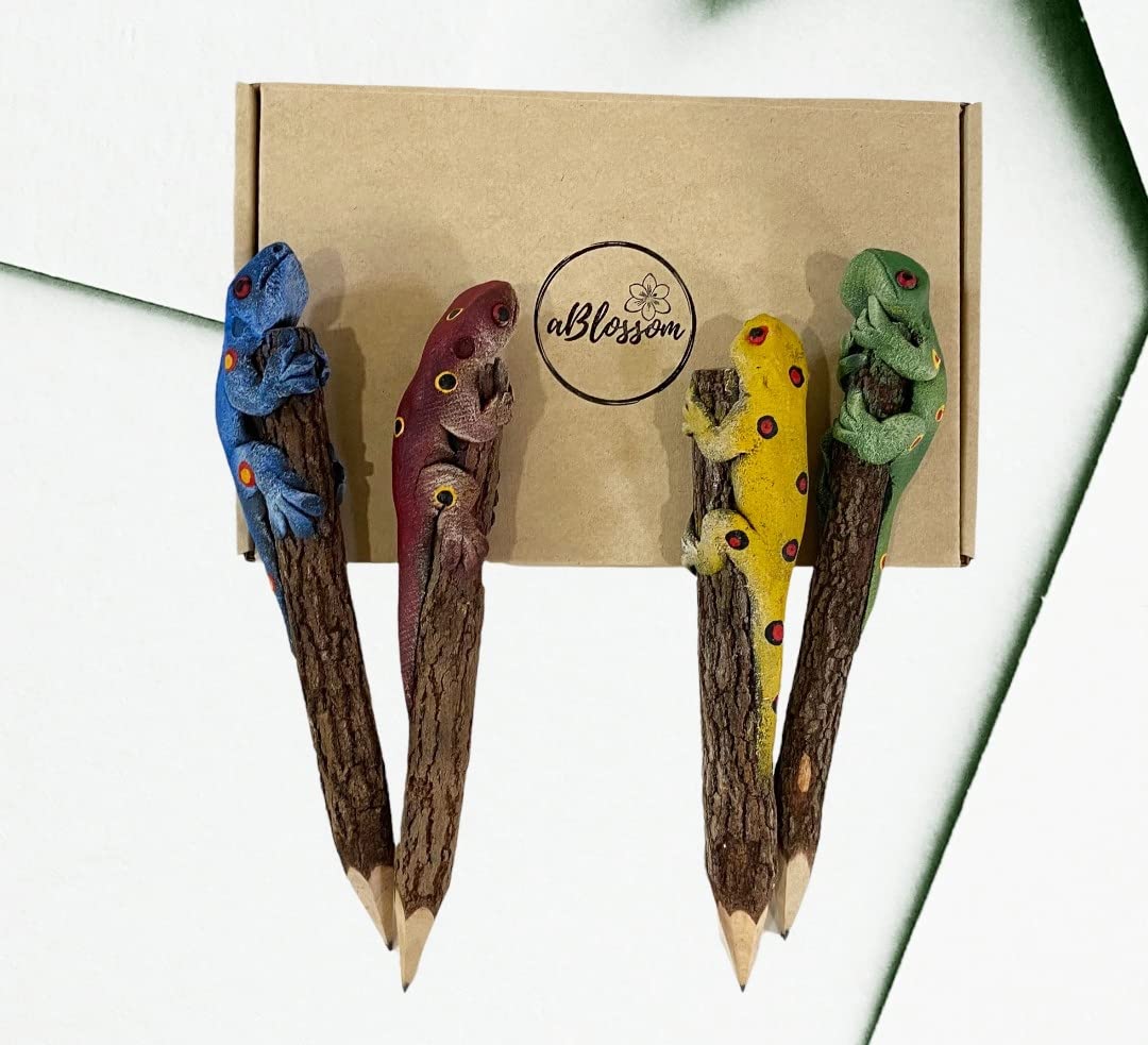 4 Color Gecko Lizard Wooden Pencils Animal Sawdust Sculpture Reptile Unique Pencils Supplies Novelty For Collection Home Office Supplies