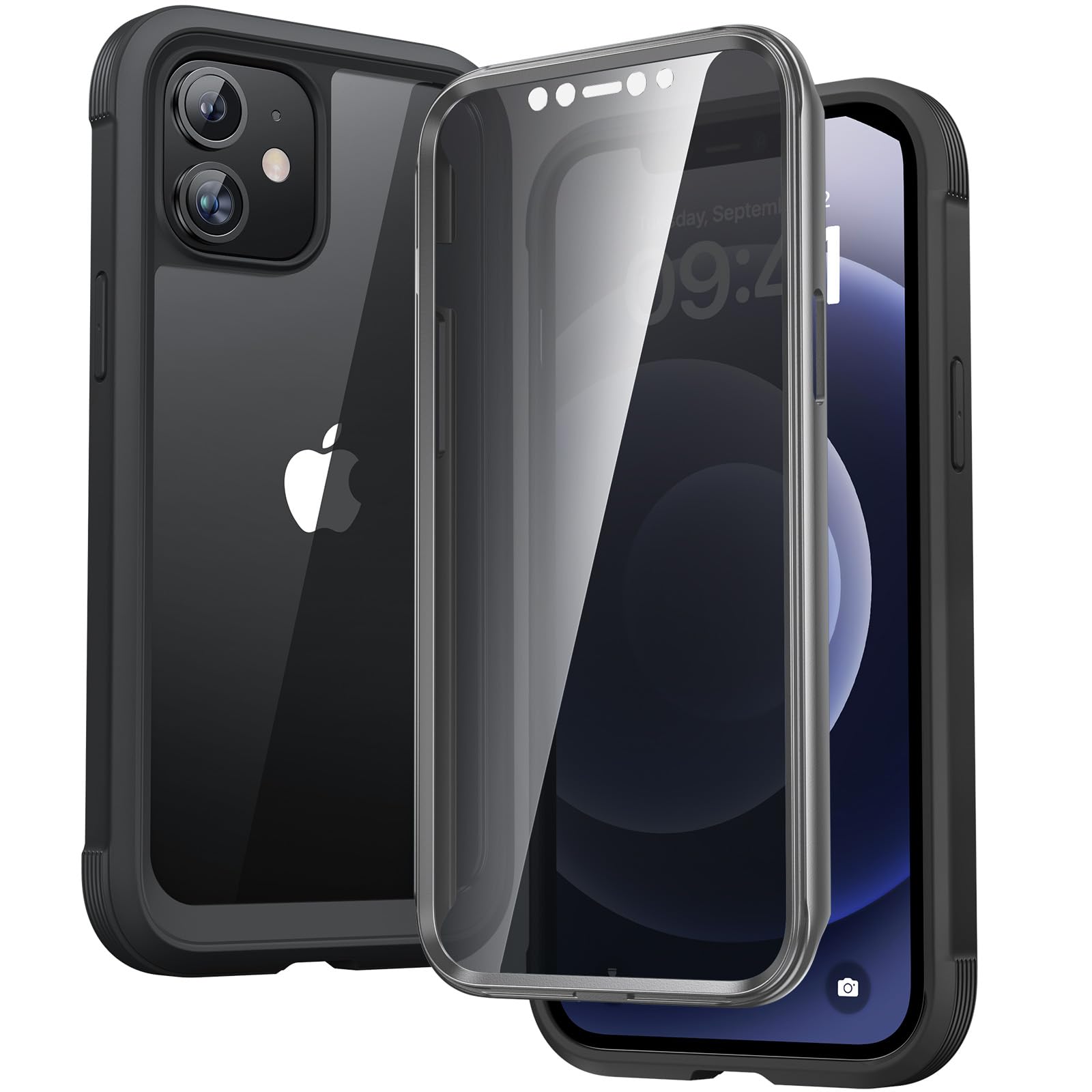 Diaclara Designed for iPhone 12/12 Pro Case, Full Body Rugged with Built-in Touch Sensitive Anti-Scratch Privacy Screen Protector, Soft TPU Bumper Case for iPhone 12/12 Pro 6.1" (Black)