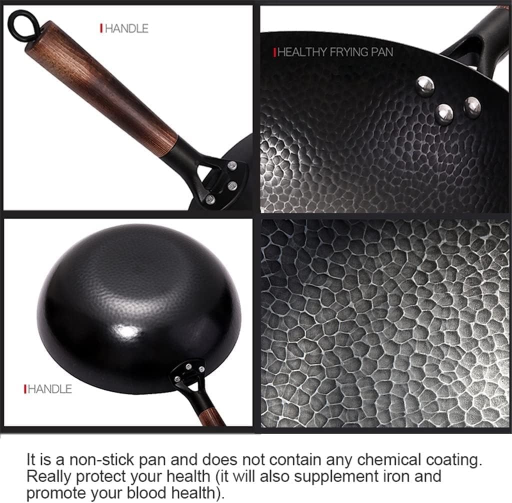 Pure Iron wok,Traditional Handmade Iron pan,Non-coated,Non-stick,For Gas and Induction Cooker，Iron wok non-stick wok uncoated wok 32cm household pan frying pan