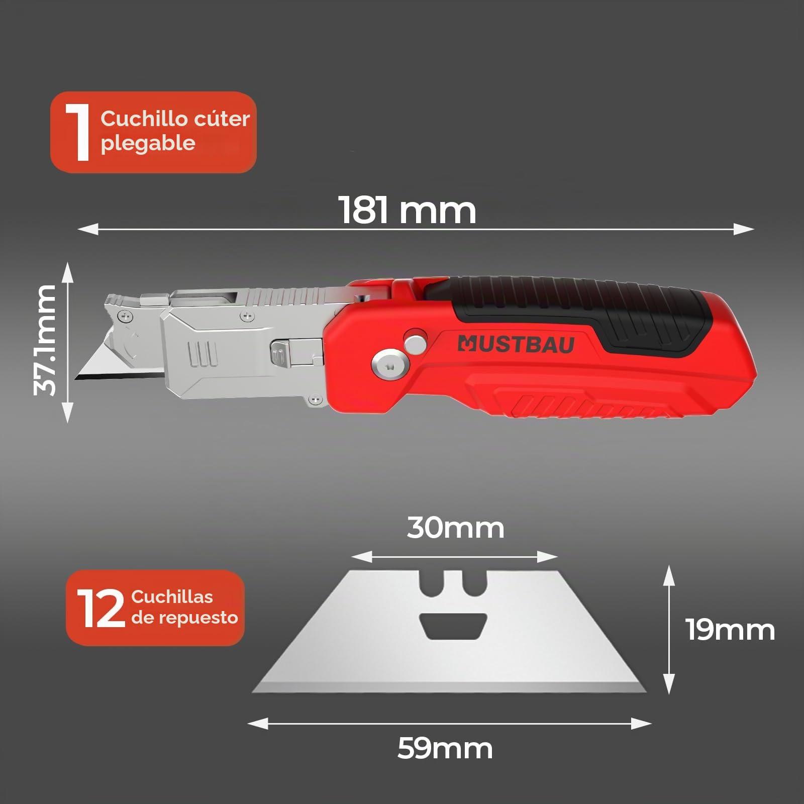 Cuchillo Plegable Profesional, Cuchillo Universal con 10 Cuchillas SK5 Adicionales, Herramienta Ideal para Cortar Aluminio (Con Cambio Rápido y Bloqueo de Cuchilla)