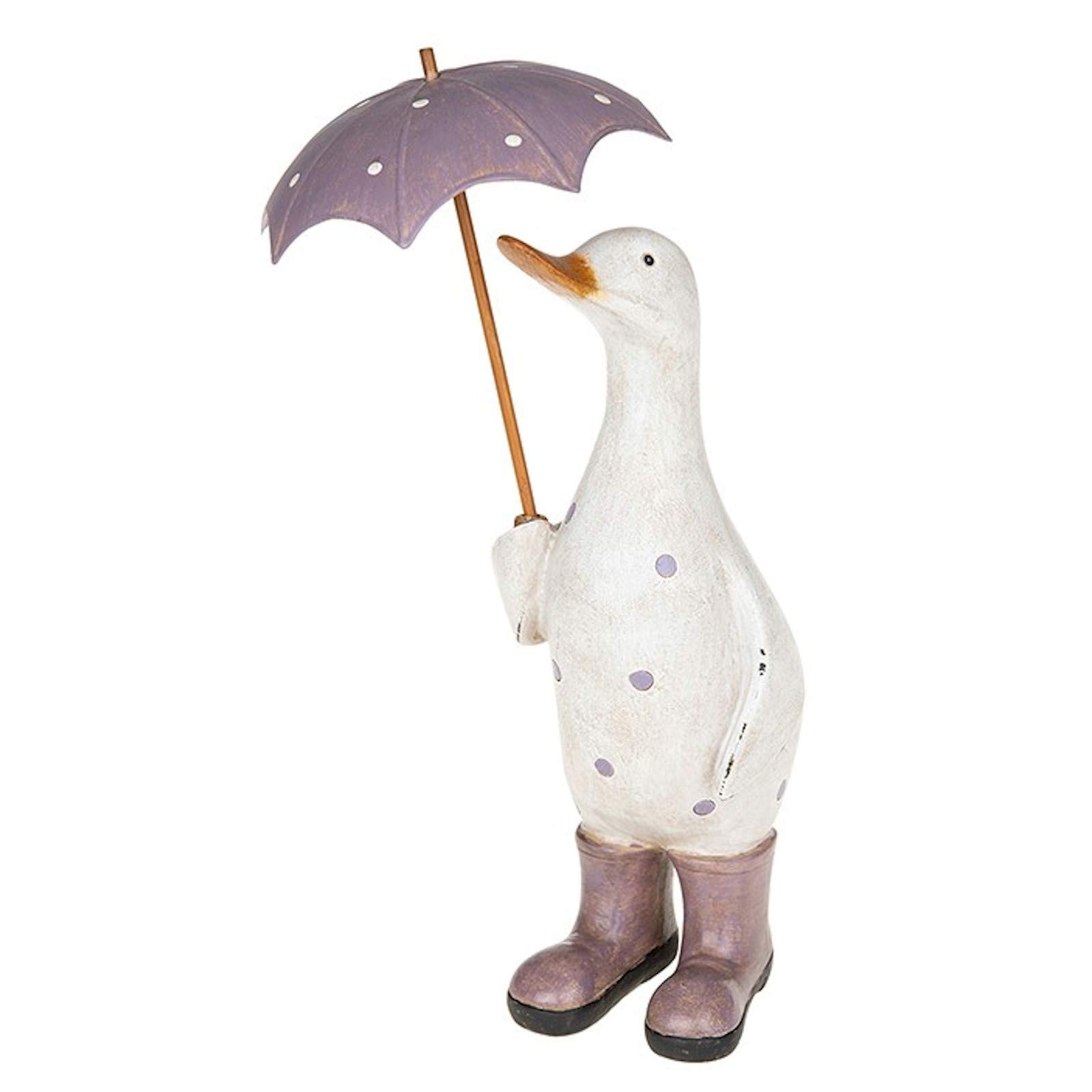 Davids Ducks White With Purple Polka Dots White And Lilac Polka Dot Duck With Umbrella And Wellington Boots - Lovely Decorative Ornament - Great Gift Idea Large