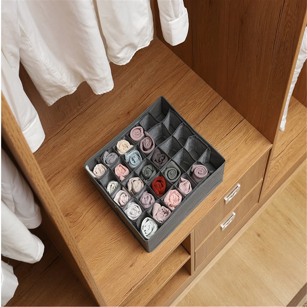 Organizador de ropa interior de sujetador de 30 rejillas, caja de almacenamiento plegable para el hogar, cajón de armario no tejido, organizador de armario para bufandas y calcetines (gris 34*32*10CM)