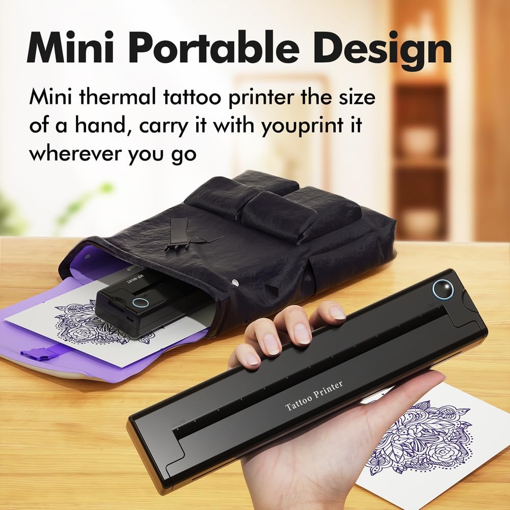 Drukarka A4 Przenośna, Bezprzewodowa, Termiczna, Bluetooth, Drukarka do Tatuaży, Mini Drukarka Termiczna, Drukarka do Zdjęć A4