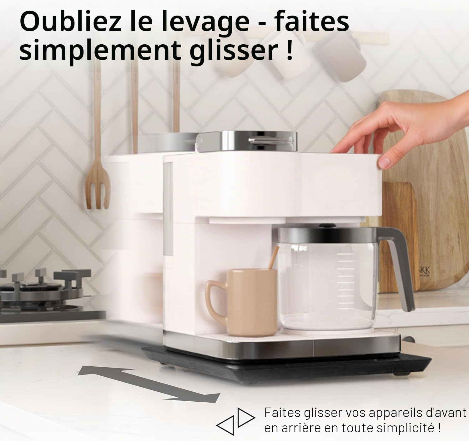Ibyx Plateau Coulissant Cuisine en Bambou - Protection Plan de Travail, Base Silencieuse pour Cafetière, Robot, Friteuse (18kg), Multi-Tailles