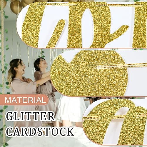 Image of Happily Ever After Banner, Glod Glitter Engagement Decoration for Bridal Shower, Wedding Party Photo Booth Props Signs, Pre-Strung Cursive Bunting (Gold)