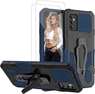 Capa para Samsung Galaxy A34 5G com protetor de tela [Pacote com 2] capa protetora de celular resistente de dupla camada à prova de choque com clipe de cinto e suporte para capa de telefone Galaxy A34 (Azul)