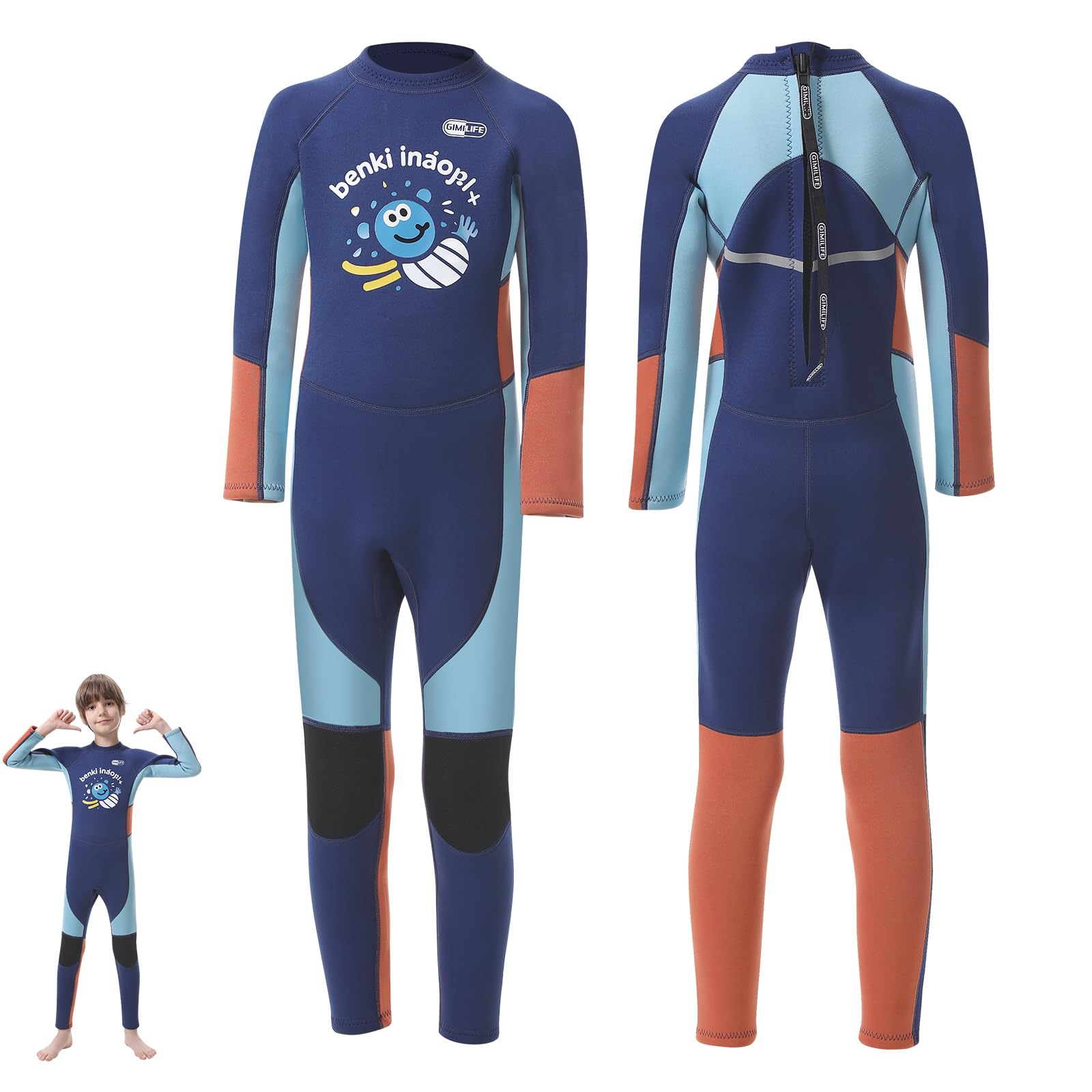 Neoprenanzug Kinder, 2MM Neoprenanzug Kinder Kurz/Lang, Thermischer UV-Schutz Badeanzug, Rückenreißverschluss zum Schwimmanzug kinders, Neopren Wetsuit für Mädchen Jungen 4-12 Jahre