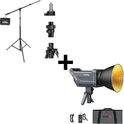 Paquete Luz de video LED de montaje Bowens bicolor SmallRig de 120 W + soporte de luz de aluminio SmallRig de 110"9.2ft280cm
