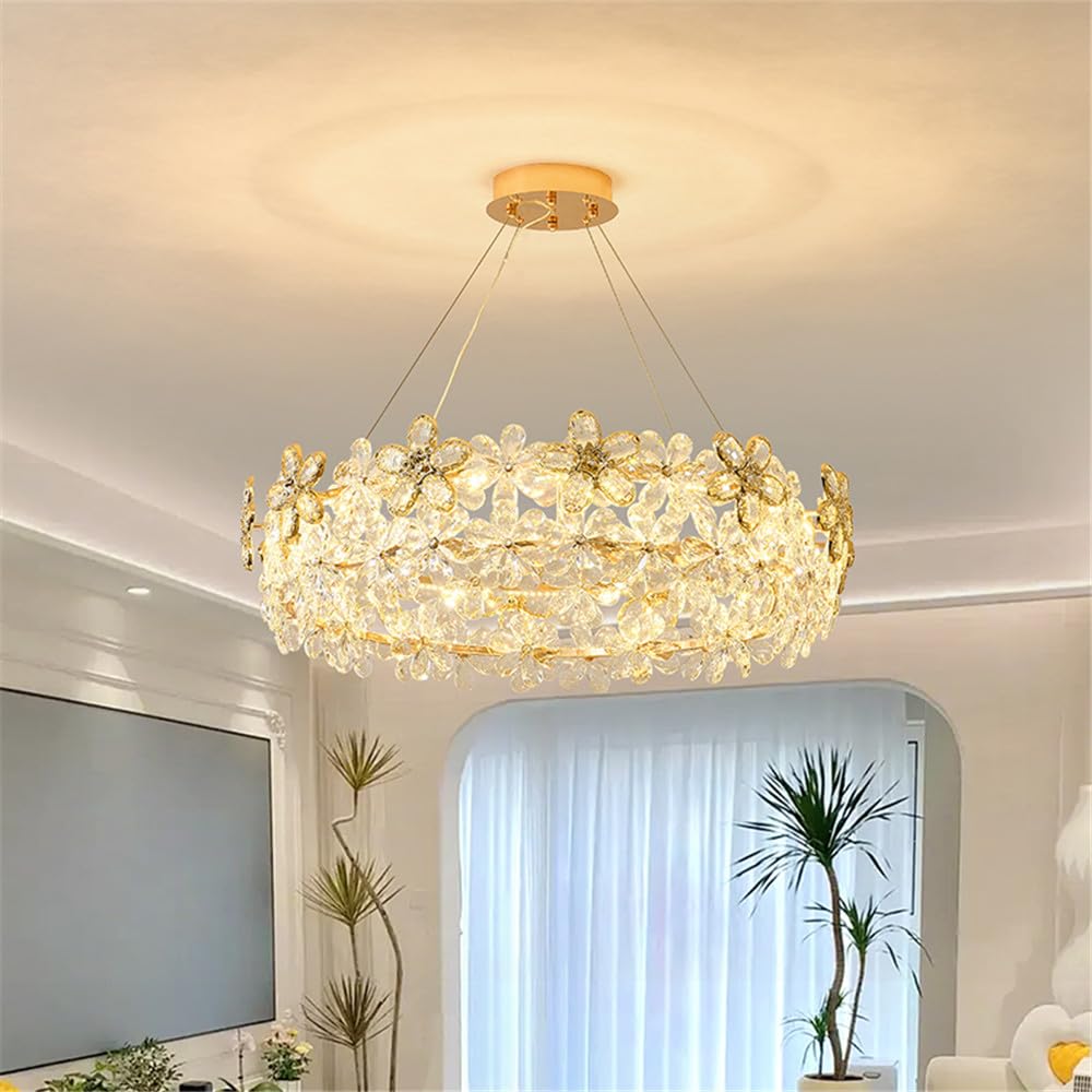 CSXSXAUO Modern Luxury Petal Crystal Pendent Lamp LED Fashion Art Living Room Restaurant Bar Counter Bedroom Villa Staircase Decoration Chandelier (B 1 Ring D60CM)