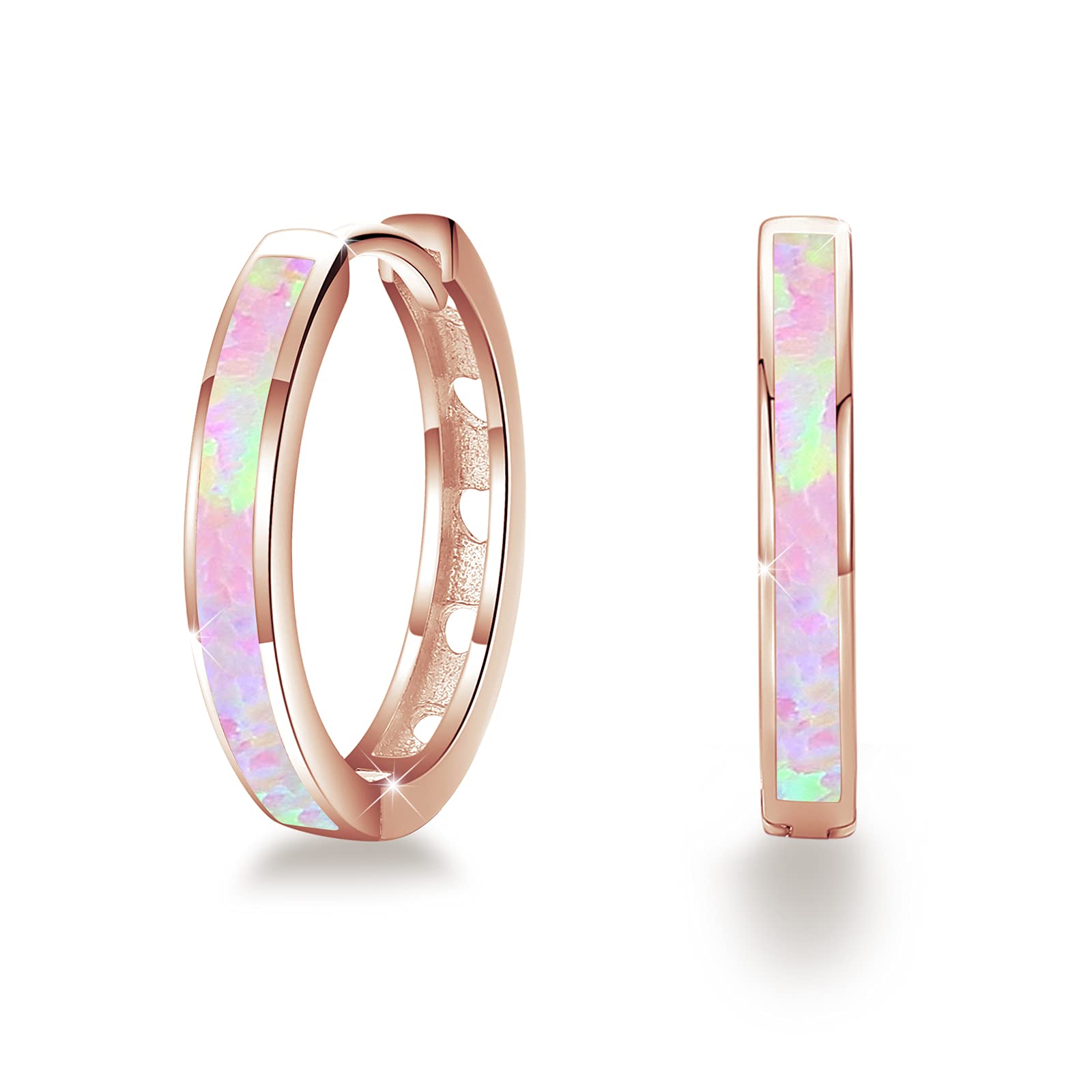 CUOKA MIRACLE Orecchini a cerchio da donna con opale, orecchini a cerchio incernierati, in argento Sterling 925, ipoallergenici, per orecchie sensibili, opale simulato, gioielli colorati, regalo di