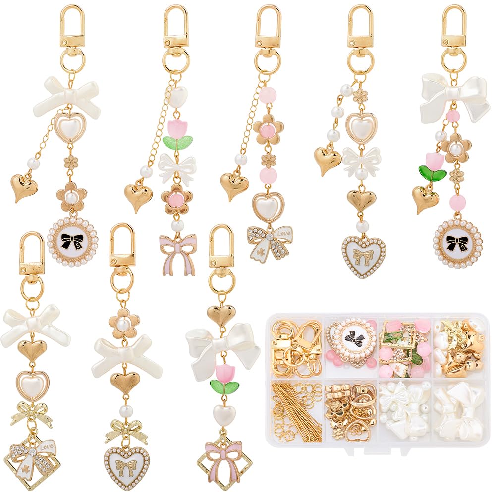 Kit de fabrication de porte-clés perles avec nœud et cœur SUNNYCLUE 156 pièces pour bijoux DIY
