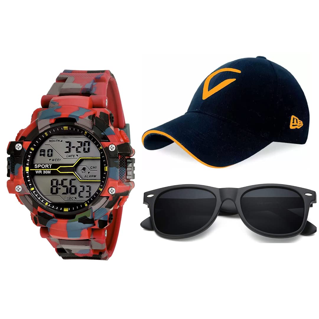 UNEQUETREND Digital Sports Watch, Multi-Functional Watch for Boys & Men with Cap and Goggle, Combo Pack of 3-WCS-2633- RED (B09SKY6Y1H) Amazon Price History, Amazon Price Tracker