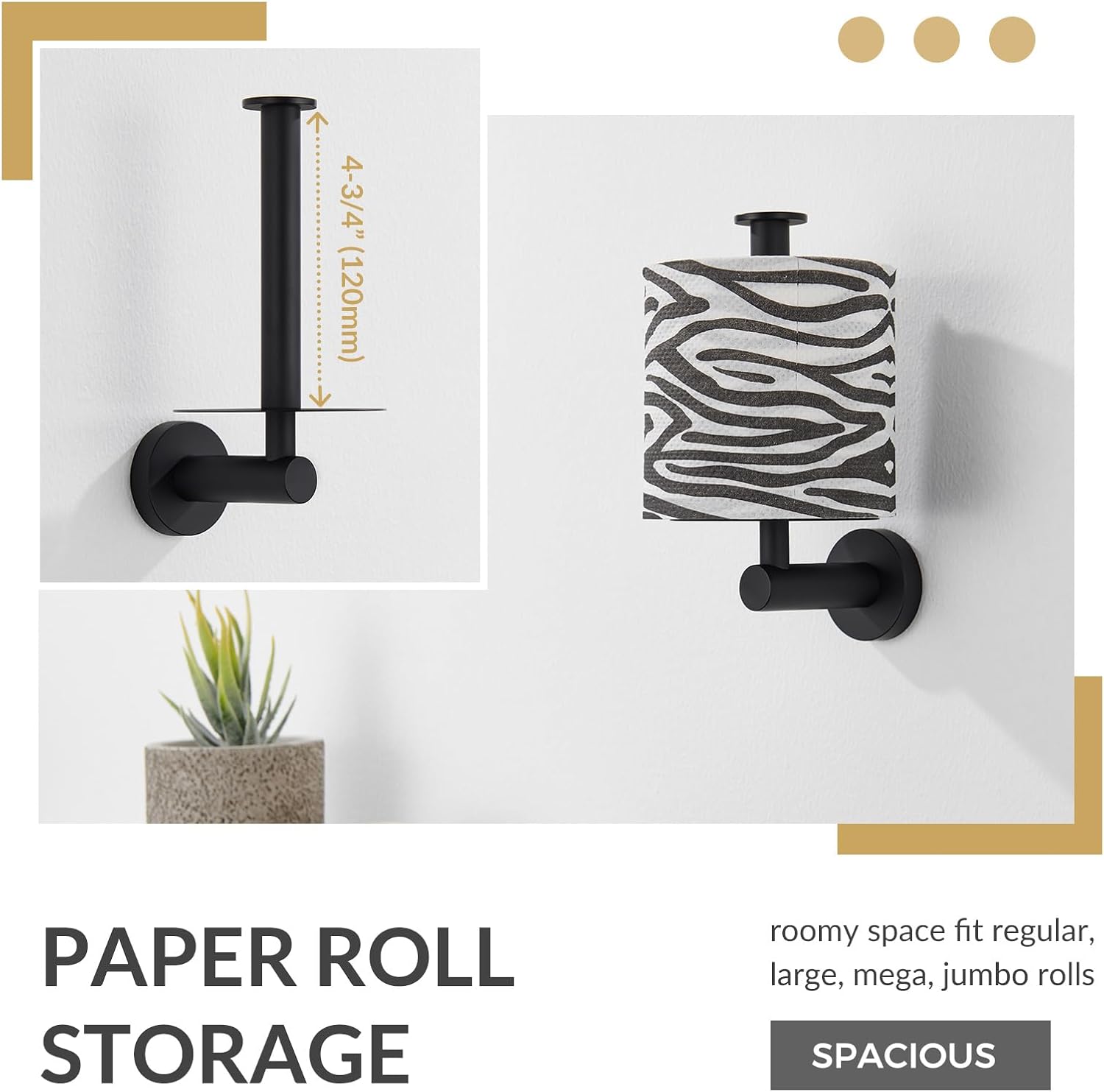 Aomasi Matte Black Toilet Paper Holder for Restroom, Wall Mounted image 4