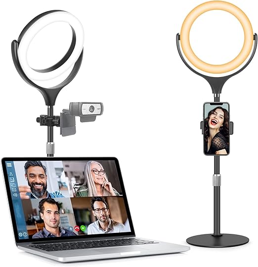 Ring Light with Stand for Desk Laptop Computer Video Conference Recording, Evershop Selfie Ring Light with Adjustable Metal Stand&Phone Holder for Zoom Meeting, Video Call, Live Stream,Tiktok/YouTube