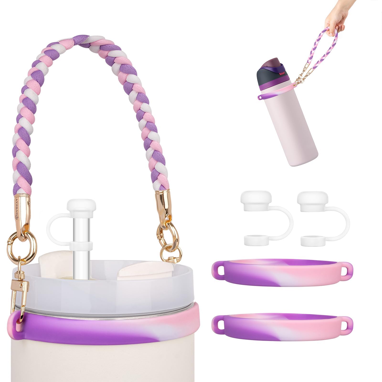 HEYSKAY Water Bottle Handle with Strap for Stanley 12-40oz Tumbler Owala 24-40oz Water Bottle Strap Stanley Cup Accessories