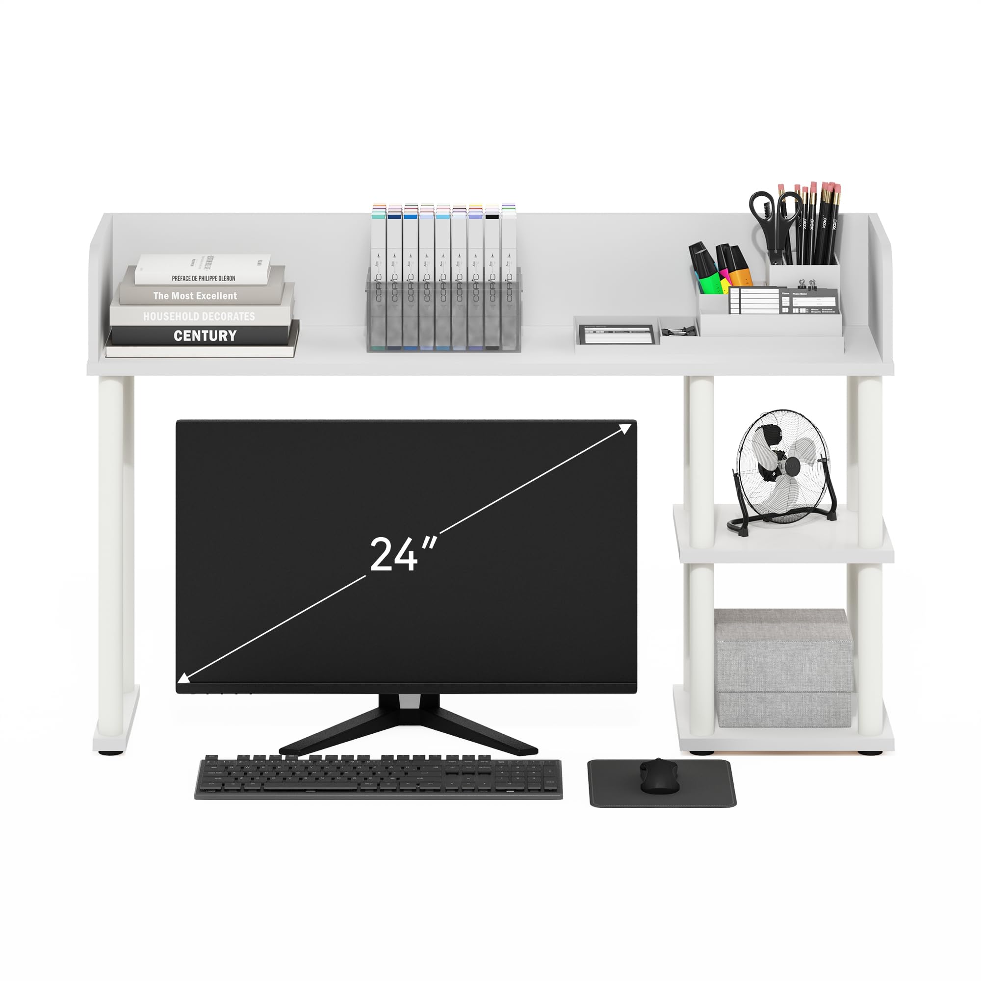 Furinno CLASSIC Mensola da Scrivania, Alzata da Scrivania a 3 Ripiani, Mensola Libreria, Organizer da Scrivania, per Forniture per Ufficio, Accessori da Scrivania per Ufficio, Bianco