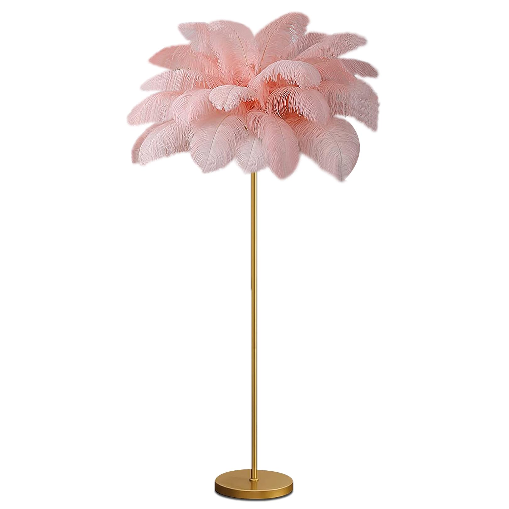 Kuviez Light Pink Ostrich Feather Floor Lampmodern Luxury Real Ostrich Feather Gold Floor Lamp Resin Nordic Standing Lamp Villa Repot Hotel Decor Lighting Romantic Princess Bedroom Bedside Floor Lamp Brown 160Cm