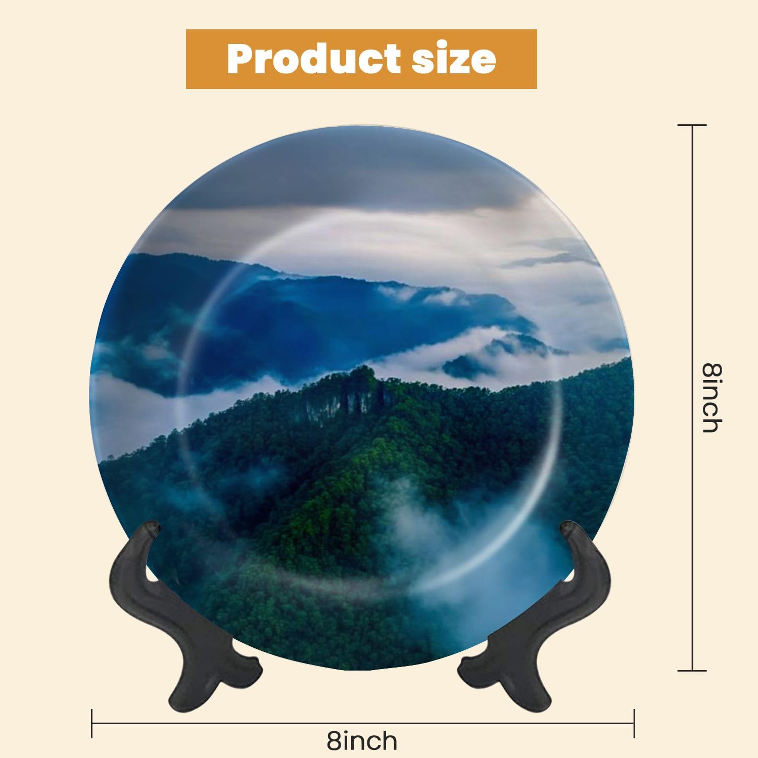 Decorative Plates for Display Aerial photography clouds fog mountains Gift Plates Ceramic Collections Plates Hanging Artwork for Living Dining Room Kitchen Souvenir