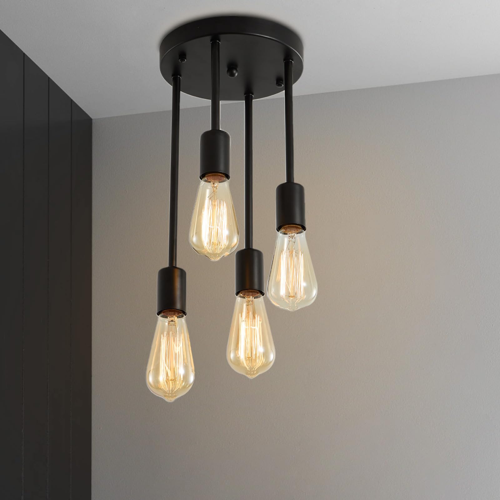 Lightess Black Ceiling Lights, 4 Way Industrial Pendant Light E27 Base