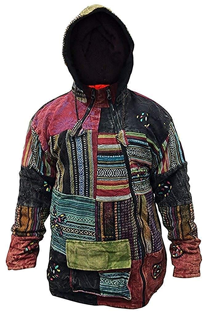 Shopoholic Fashion Men's Multicoloured Patchwork Fleeced Cross Zip Jacket, M
