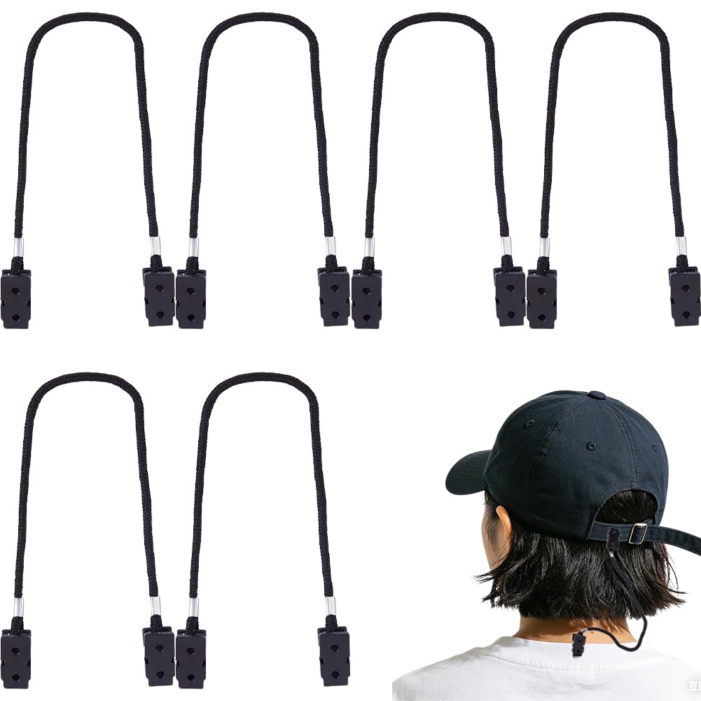 DICOSMETIC 10 Pcs Hat Windy Clips for Boating Windproof Cap Clips 29cm Hat Holder Strap Iron Clip Polyester Tether Hats Strap Clip for Wind Hiking Boating Golfing, Black