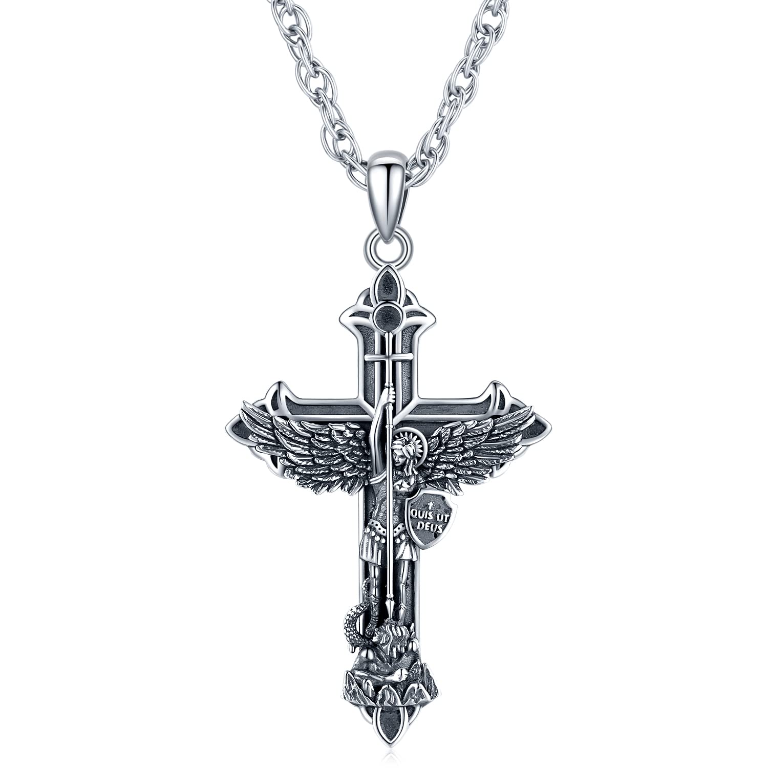 Collar de Arcángel Miguel/San Benito/San Cristóbal Colgante de plata de ley 925 Collares Joyería Amuleto Religiosas Regalos para Hombre Mujer