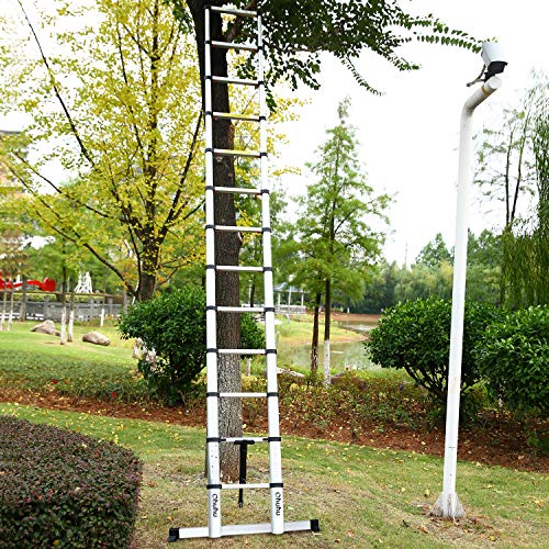Ohuhu 15.5 FT Telescoping Ladder with Stabilizer Bar, EN131 Certified Convenient Aluminum Telescopic Extension Ladder, 330 Pound Capacity