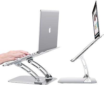 BoxWave Stand and Mount Compatible with Eluktronics MECH 16 GP - Executive VersaView Laptop Stand, Ergonomic Adjustable Viewing Angle Metallic Riser - Metallic Silver