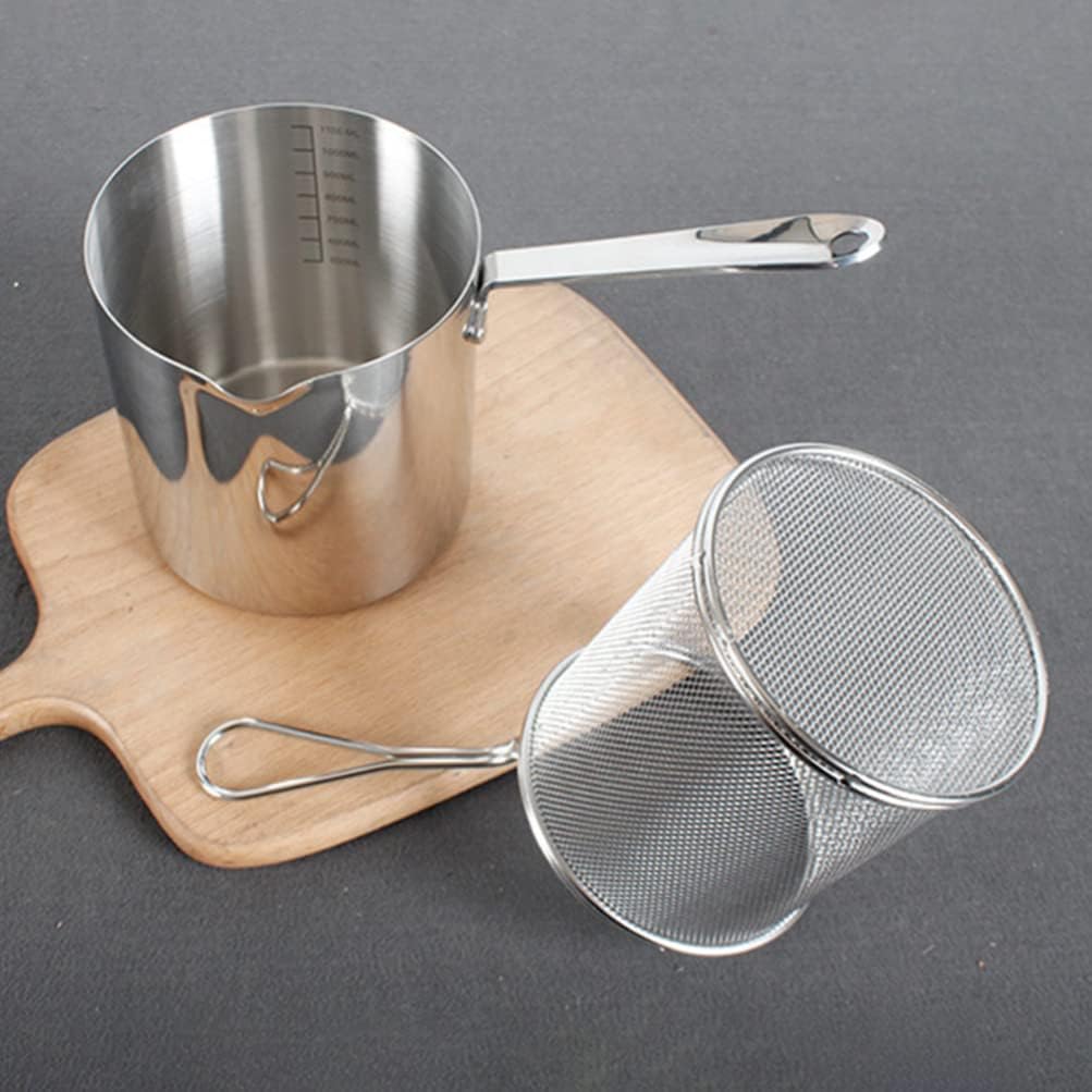 UPKOCH 2 Packs 304 Stainless Steel Deep Fryer Pot with Strainer Basket, Perfect for Frying Fish, Chicken, and French Fries, Includes Oil Drip Drainer Rack and Glass Lid, 1.2 L(1.2Qt) for Home Kitchen