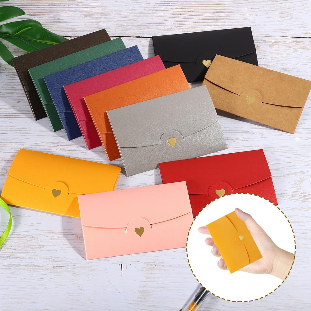 36 małych kopert z zamknięciem w kształcie serca, 10,5 x 7 cm, karta podarunkowa, zaproszenie, kartki z podziękowaniami, na Boże Narodzenie, wesele (12 kolorów)